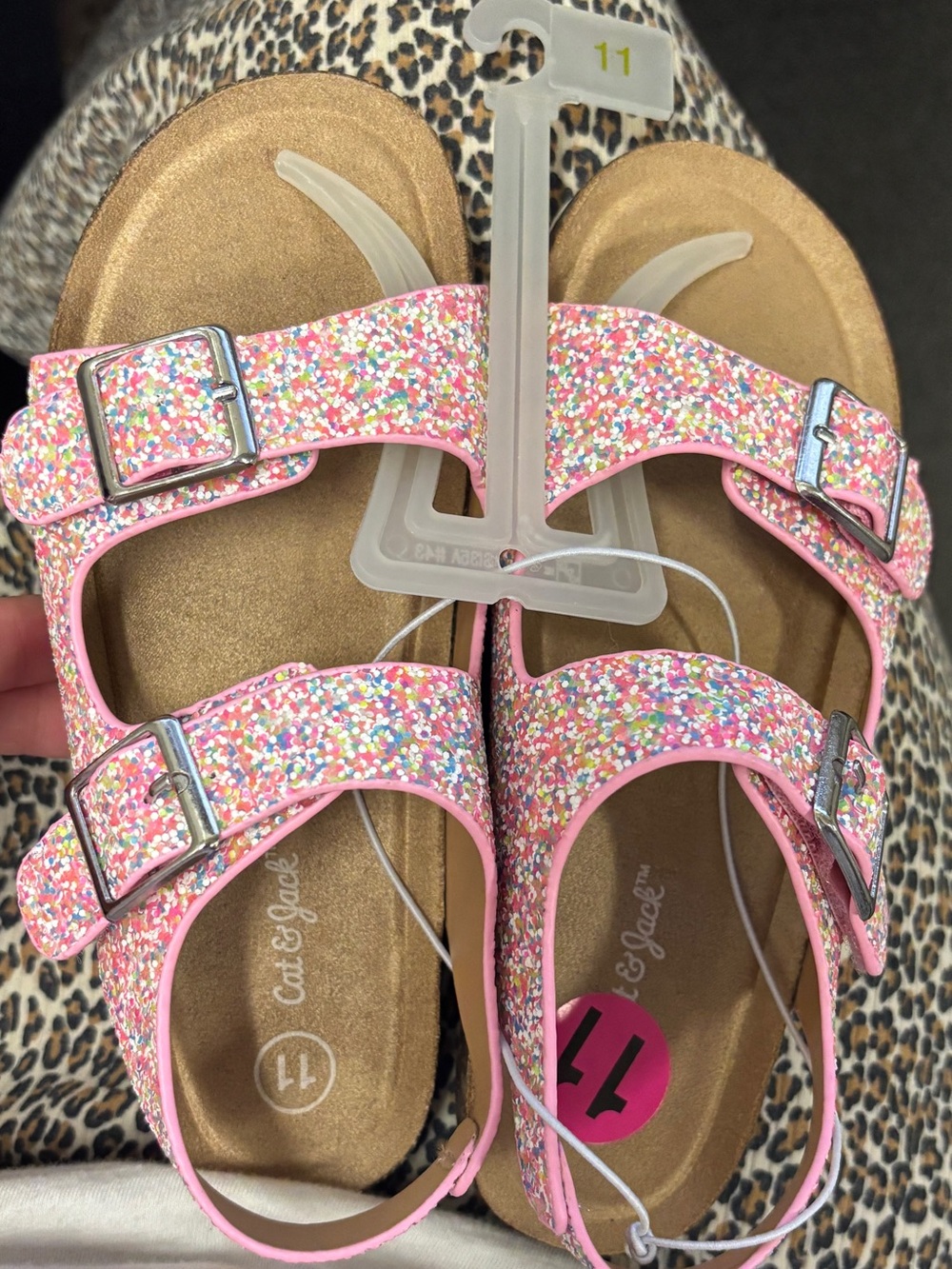Cat & Jack Pink Multicolor Glitter Buckle Sandals